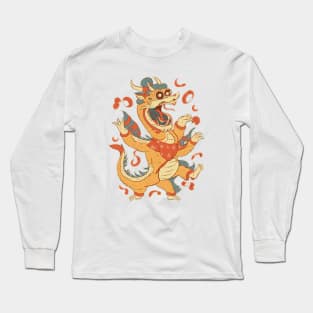 Dragon Dance Delight, Chinese Cartoon Style Long Sleeve T-Shirt